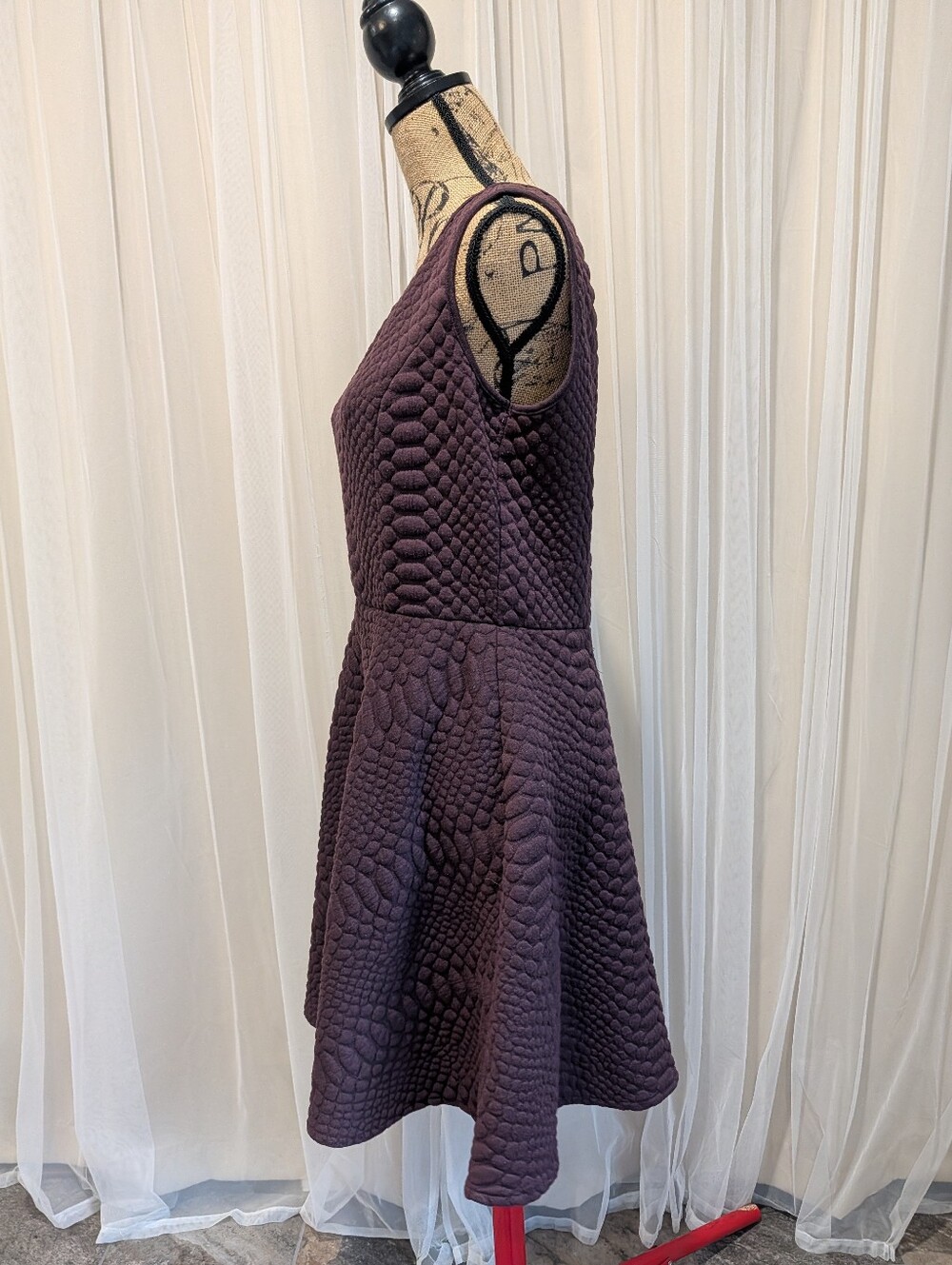Sharagano Sleeveless Textured Fit-and-Flare Dress in Plum - Picture 5 of 8
